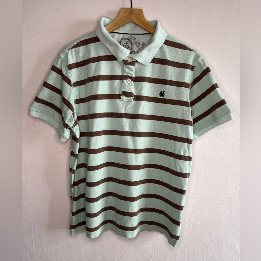GAP 100% Cotton Striped Polo Shirt Brown and Blue Athletic Fit Mens Size Large